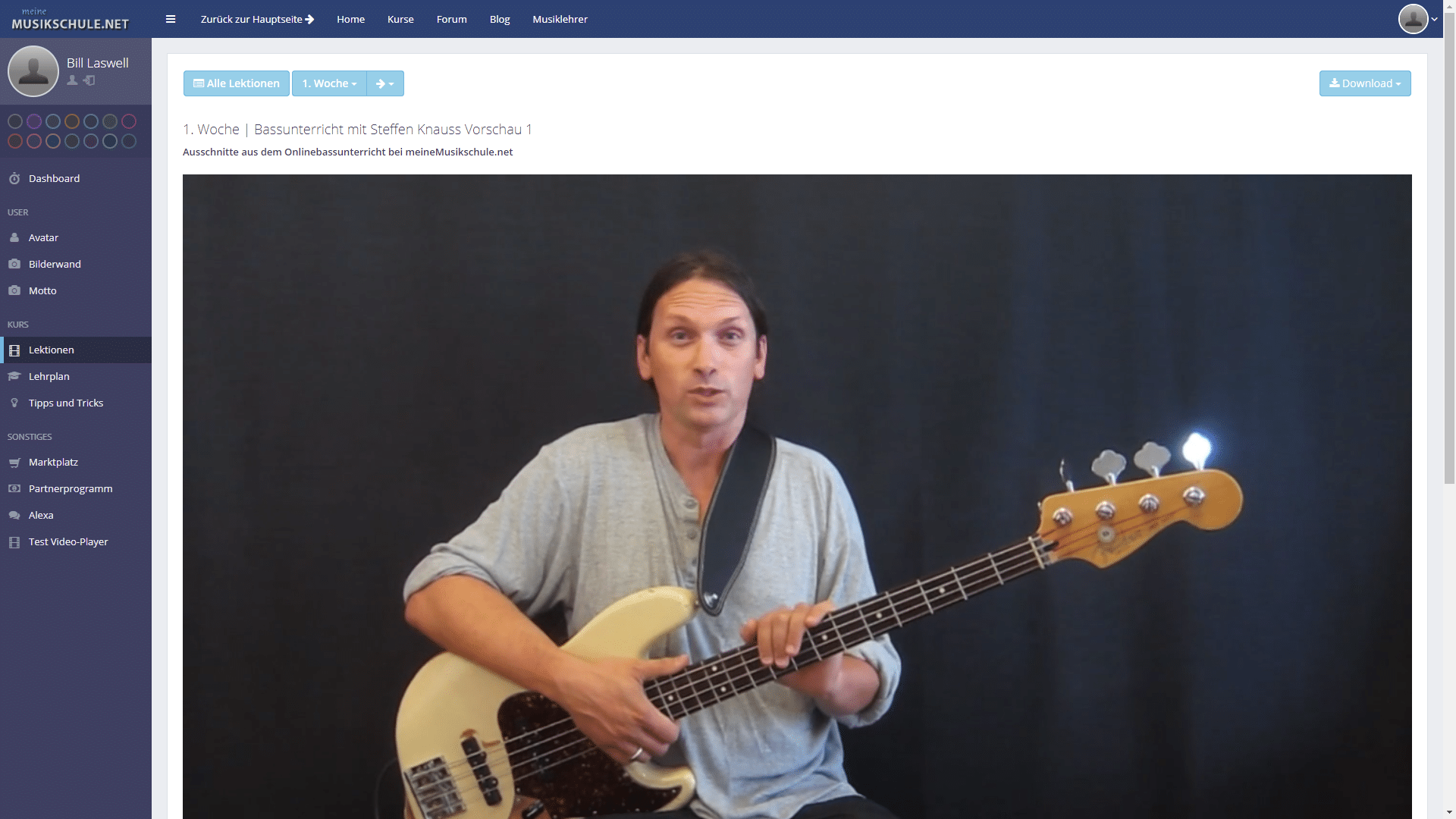 E-Bass lernen - Die Videolektionen mit Detailansicht zum Bassunterricht